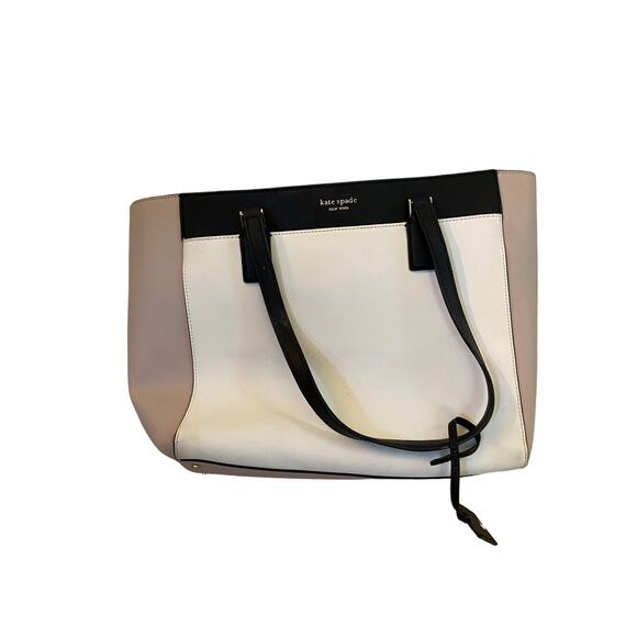 Kate Spade Cameron Laptop Tote, Black White Beige, Laptop Shoulder Bag 399$ - Picture 2 of 8